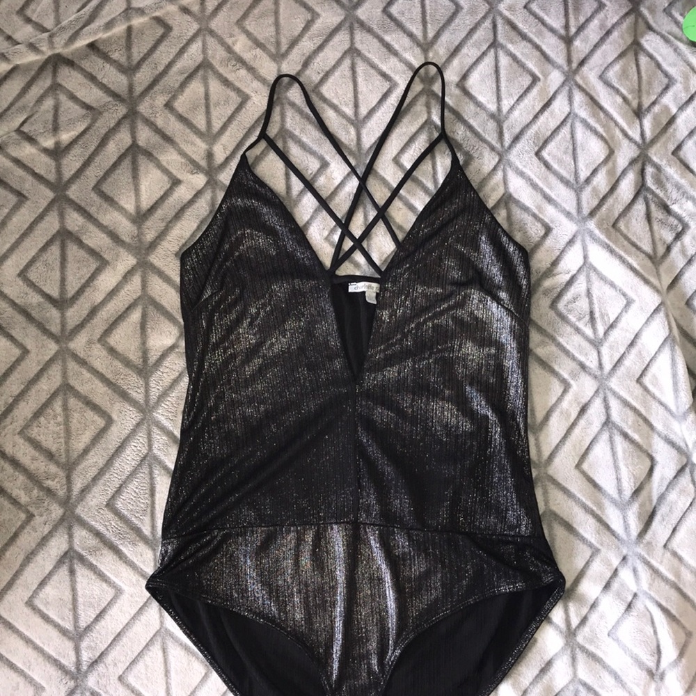 CR Silver Metallic Skinny Strap Body Suit